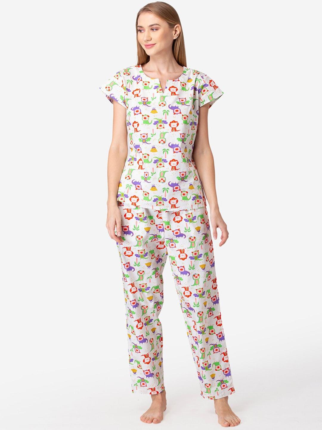 fluffalump-women-white-&-red-printed-pure-cotton-night-suit