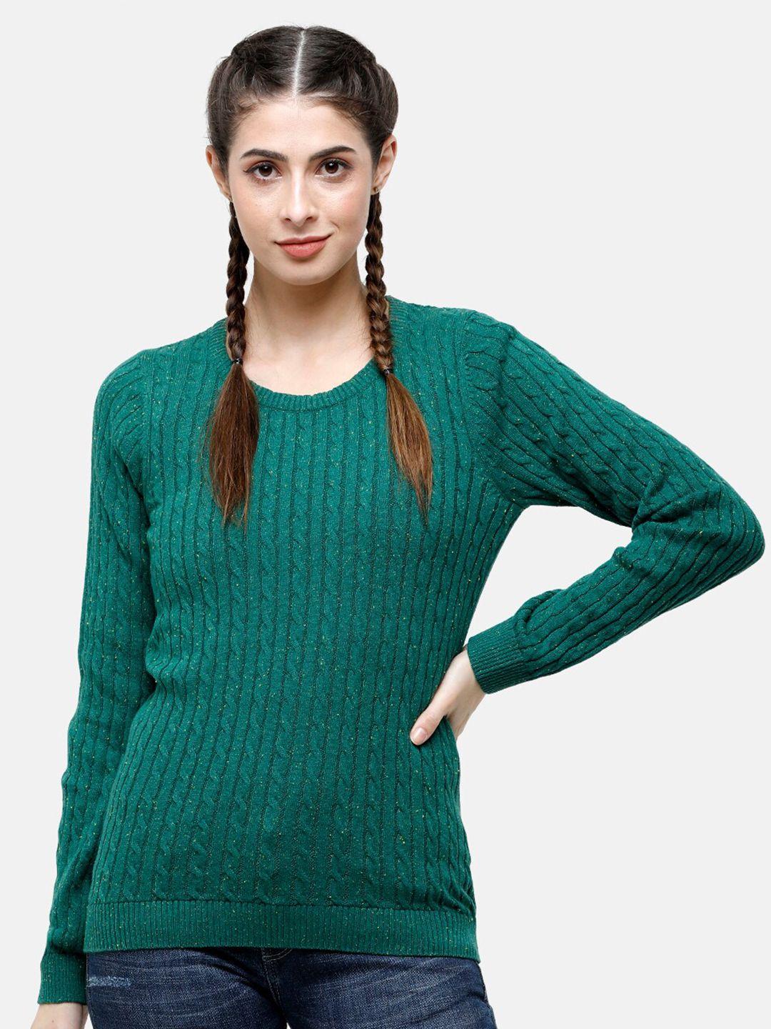 98-degree-north-women-green-striped-pure-cotton-pullover