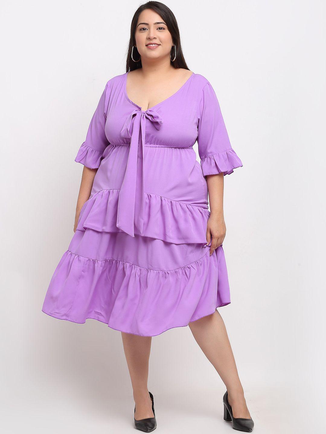 flambeur-plus-size-women-lavender-crepe-empire-dress