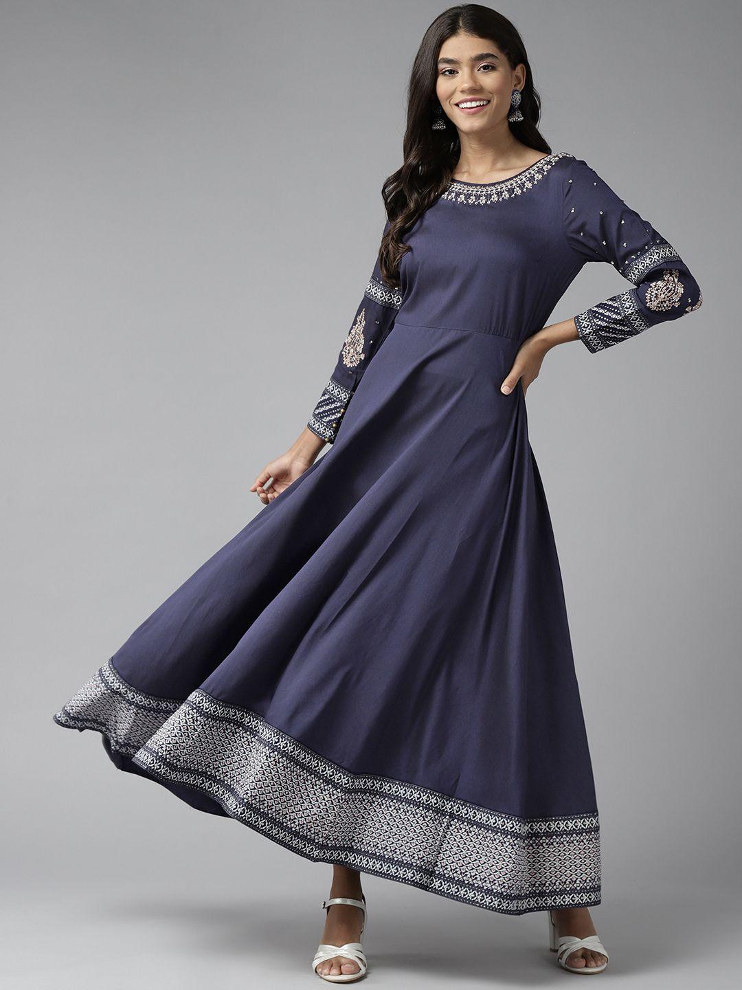 w-women-navy-blue-&-white-ethnic-motifs-print-sequin-work-a-line-maxi-dress