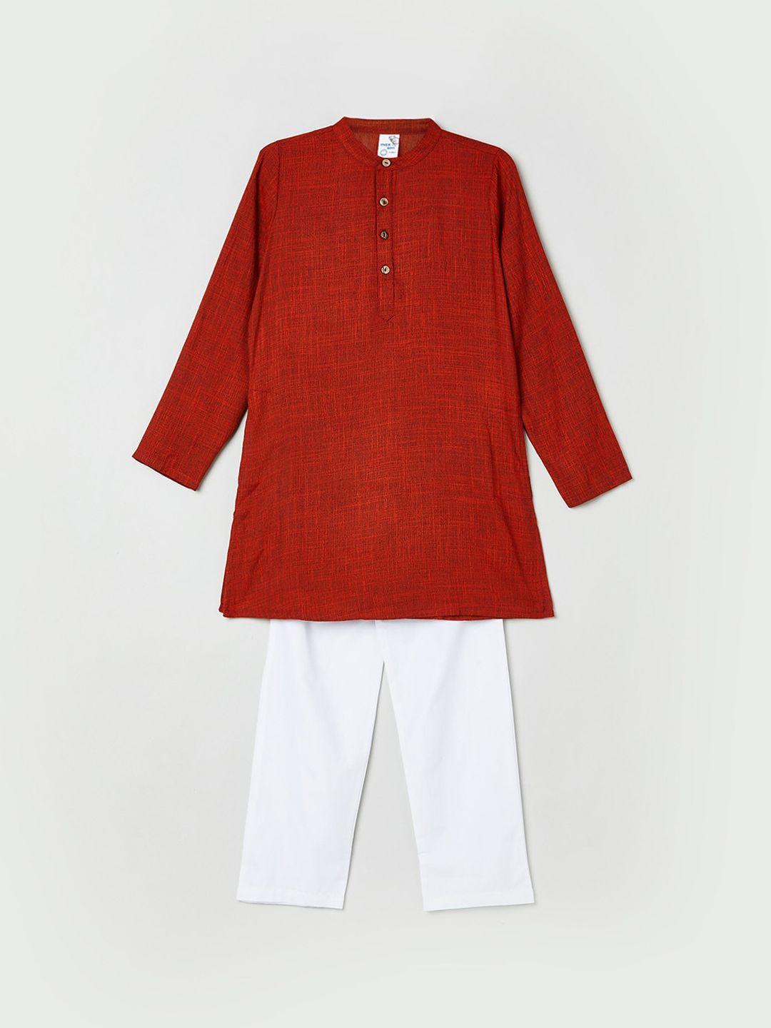 max-boys-rust-&-white-regular-pure-cotton-kurta-with-pyjamas