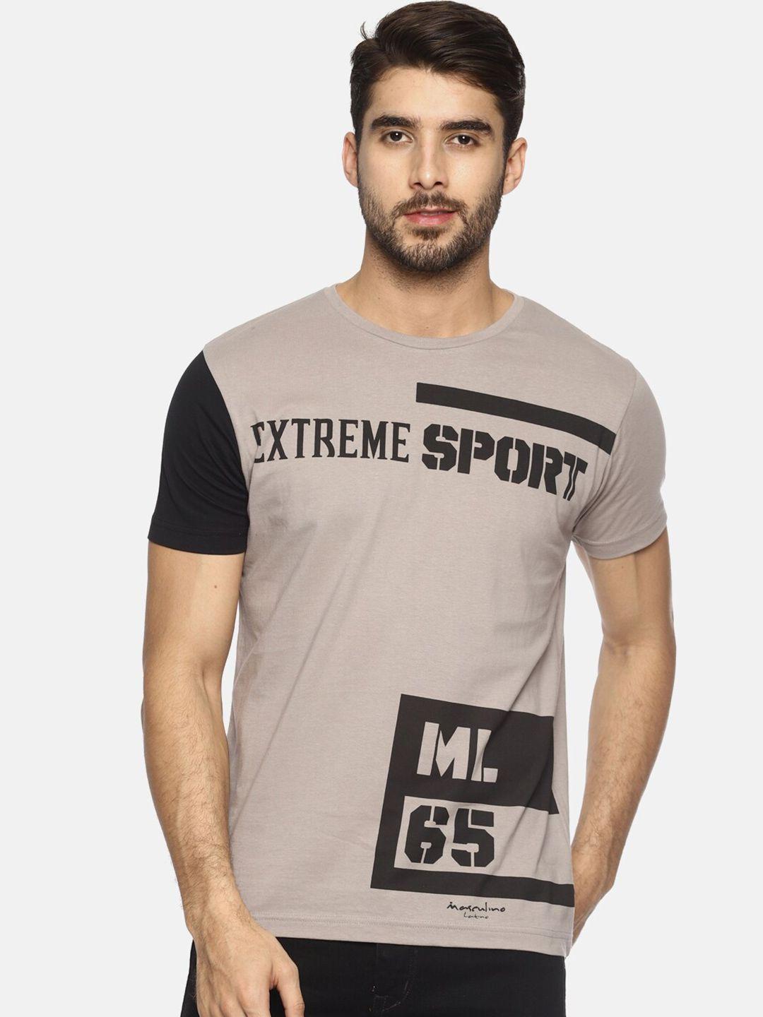 masculino-latino-men-taupe-&-black-typography-printed-pure-cotton-t-shirt