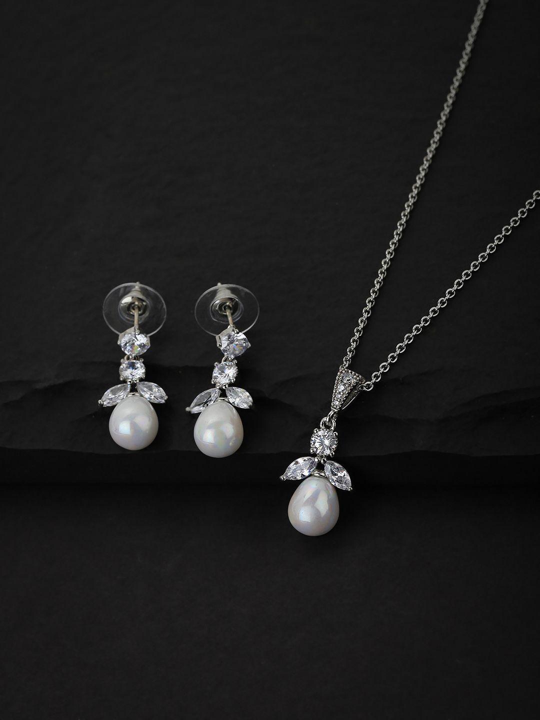 carlton-london-white-&-silver-toned-rhodium-plating-jewellery-set