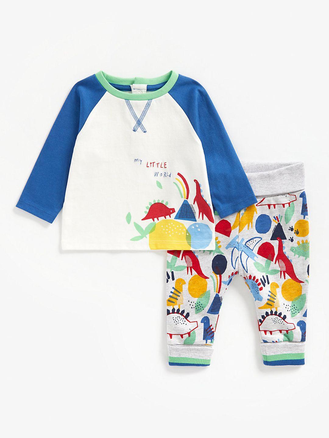 mothercare-infant-boys-white-&-grey-dinosaur-printed-pure-cotton-t-shirt-with-pyjamas
