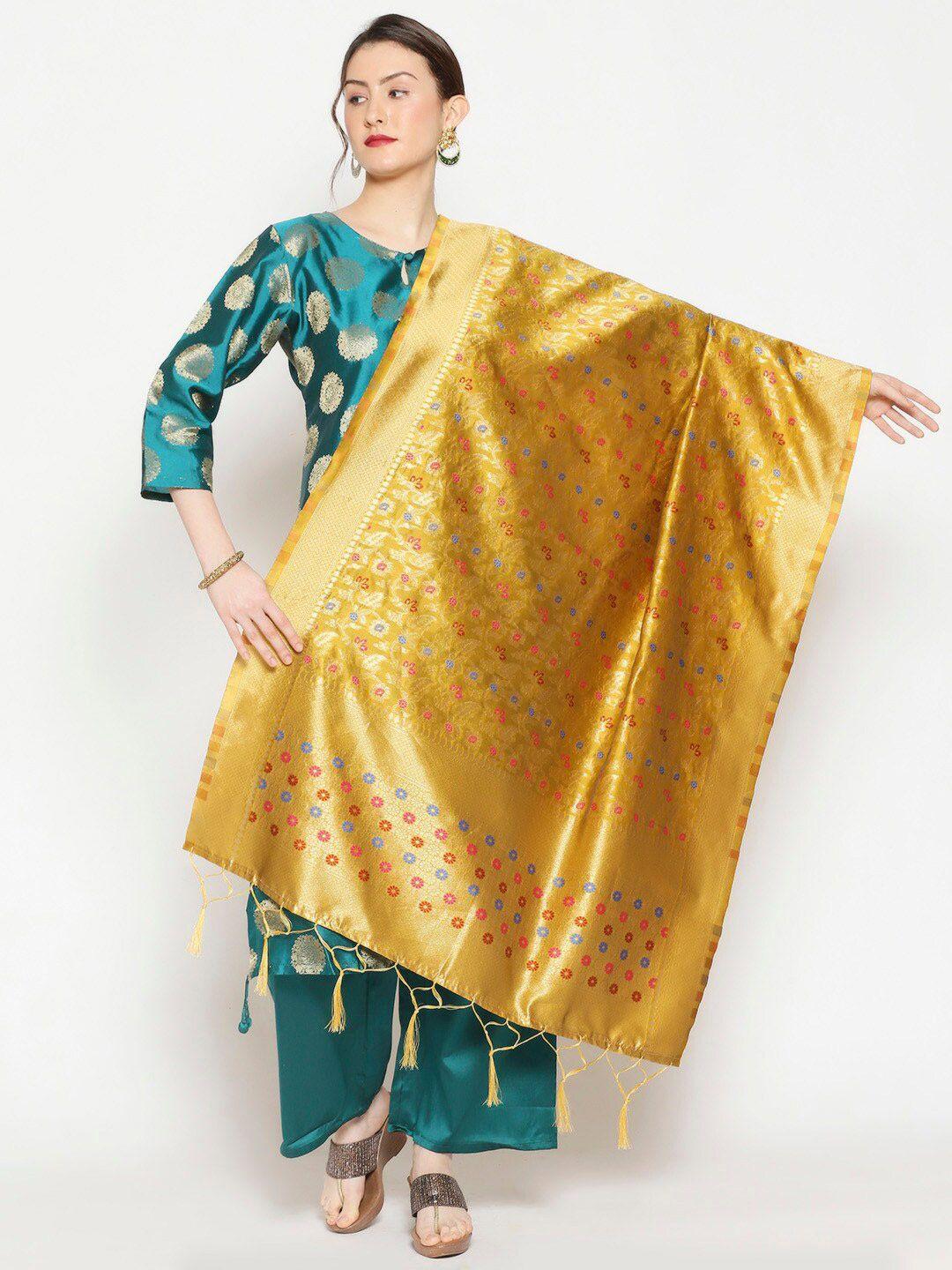 dupatta-bazaar-gold-toned-&-blue-woven-design-banarasi-silk-dupatta