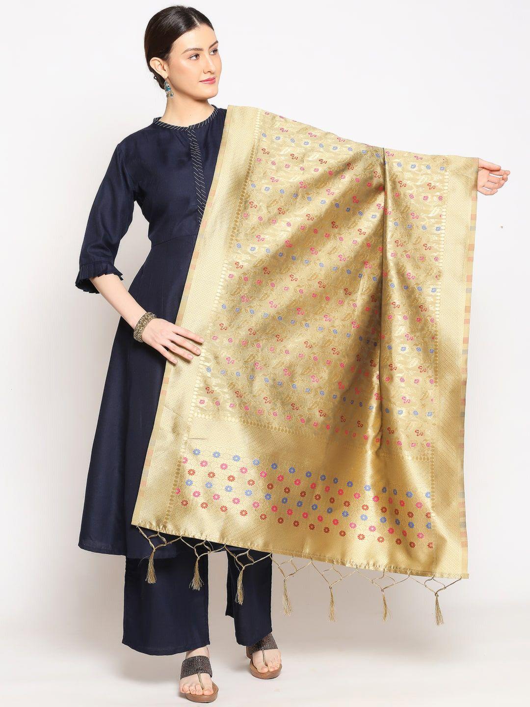 dupatta-bazaar-gold-coloured-&-pink-woven-design-banarasi-dupatta
