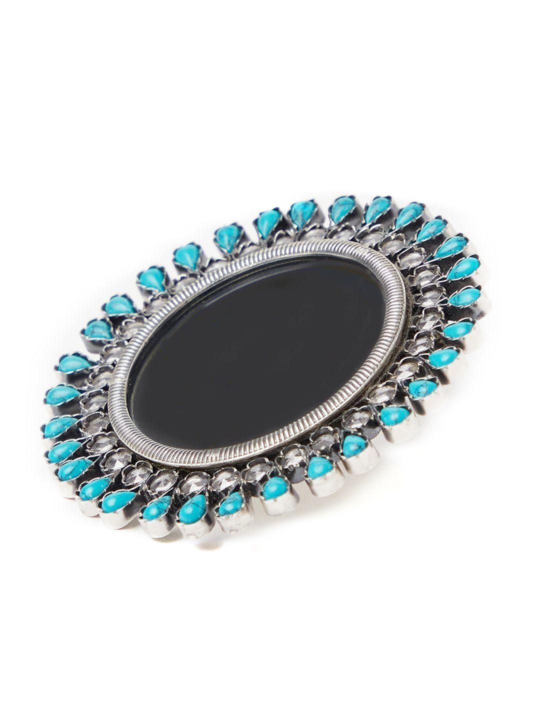 fabindia-silver-toned-&-turquoise-blue-stone-studded-statement-ring