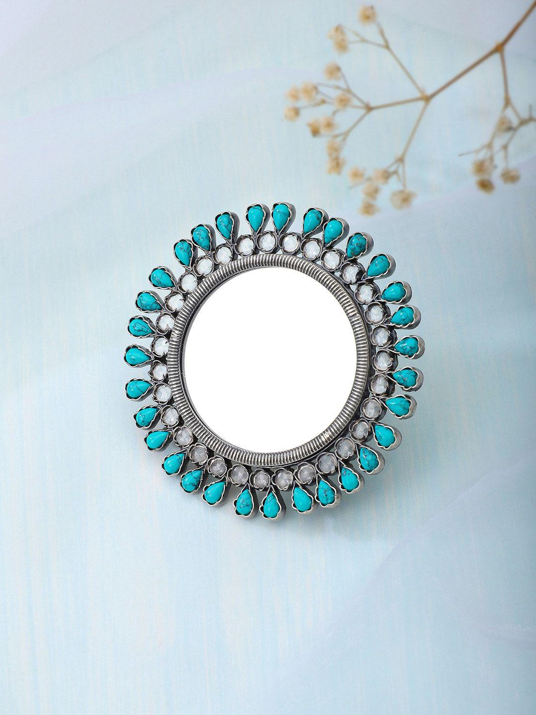 fabindia-silver-toned-&-turquoise-blue-stone-studded-finger-ring