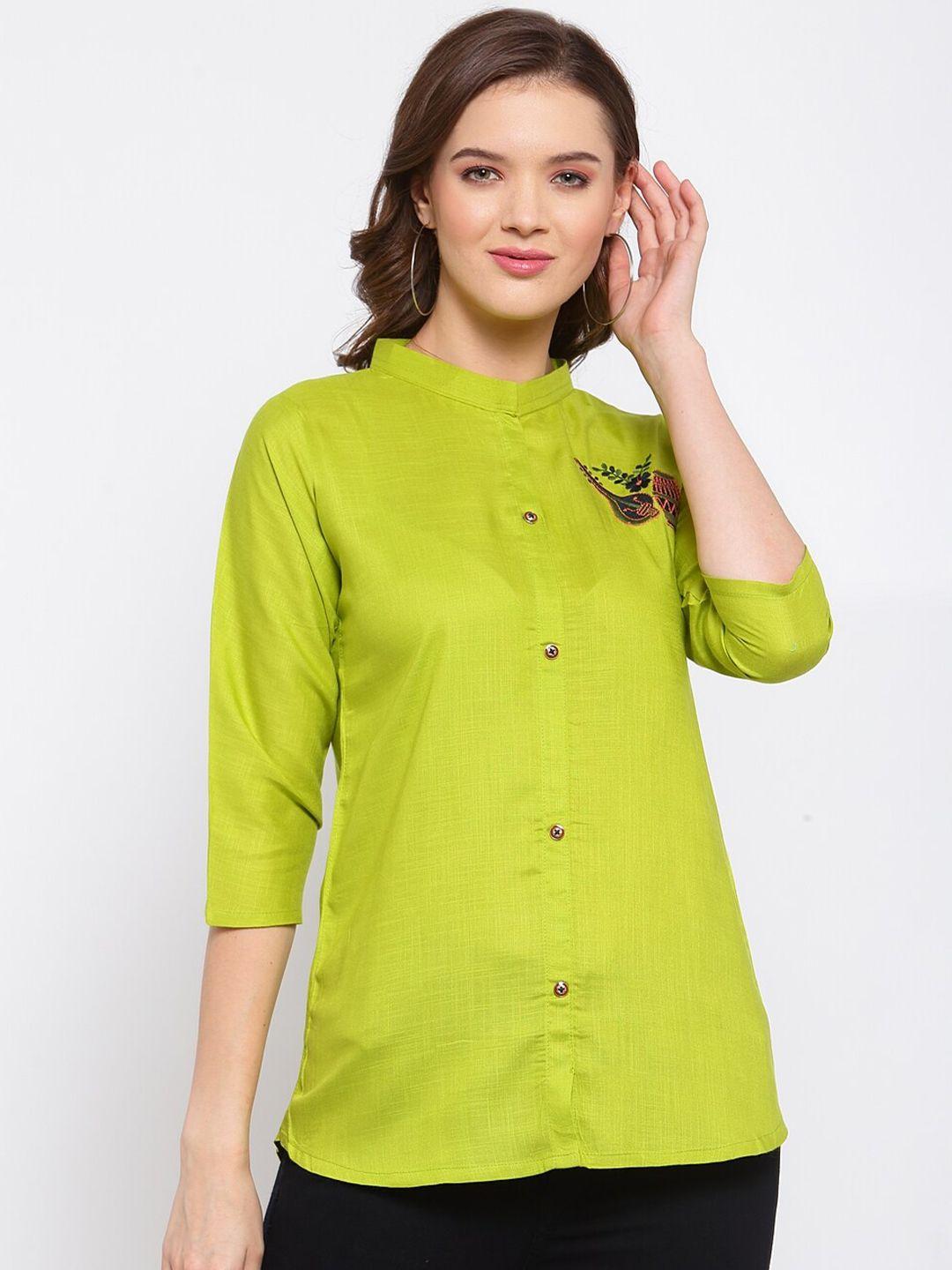 serona-fabrics-lime-green-band-collar-shirt-style-top