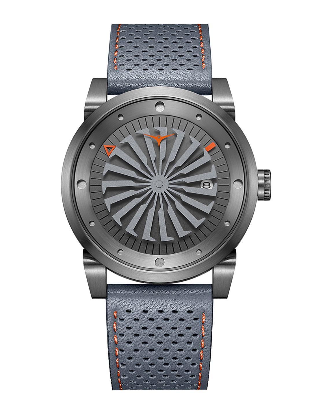 zinvo-men-black-brass-embellished-dial-&-grey-bracelet-style-straps-analogue-automatic-motion-powered-watch