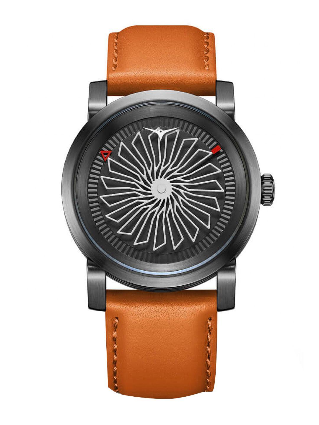 zinvo-women-grey-brass-dial-&-orange-leather-straps-analogue-automatic-motion-powered-watch