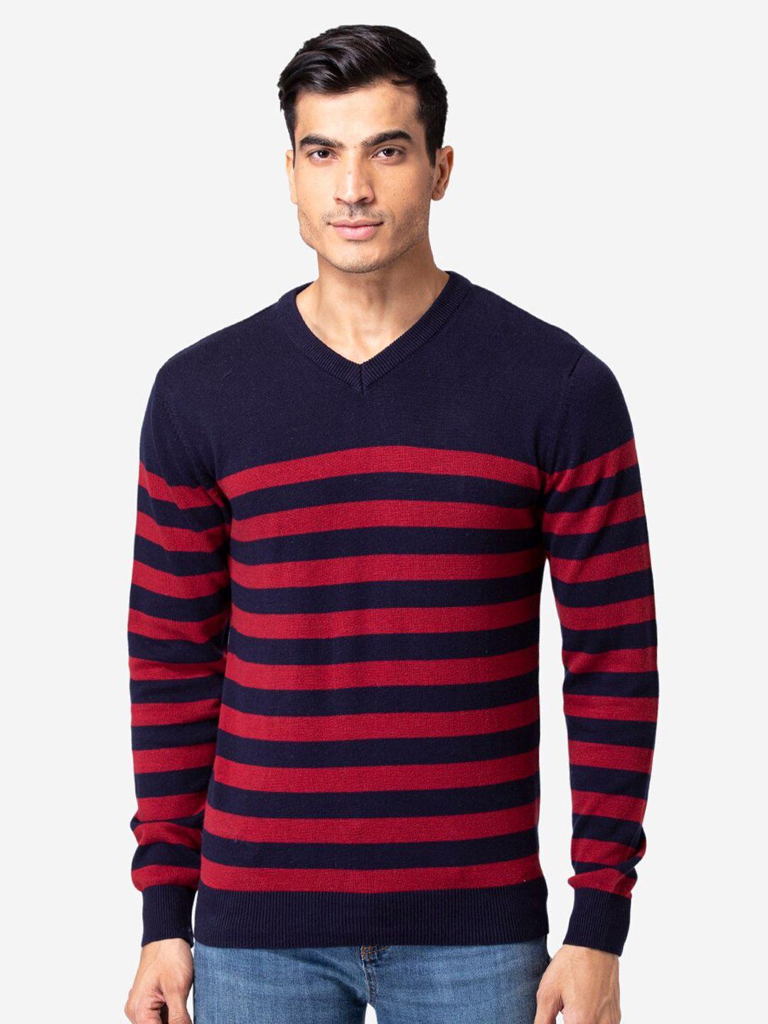 allen-cooper-men-navy-blue-&-maroon-striped-pullover