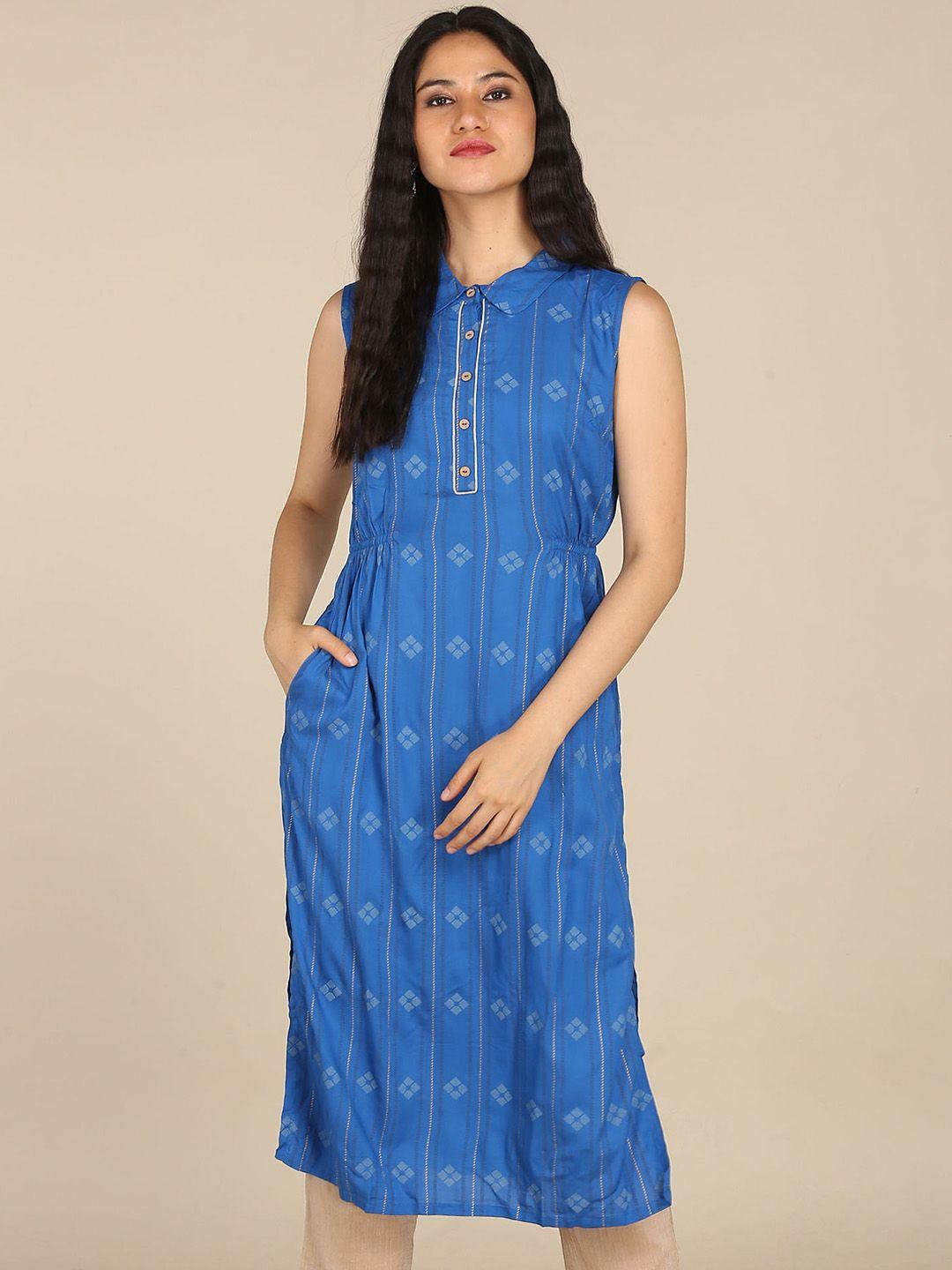 karigari-women-blue-geometric-print-dress