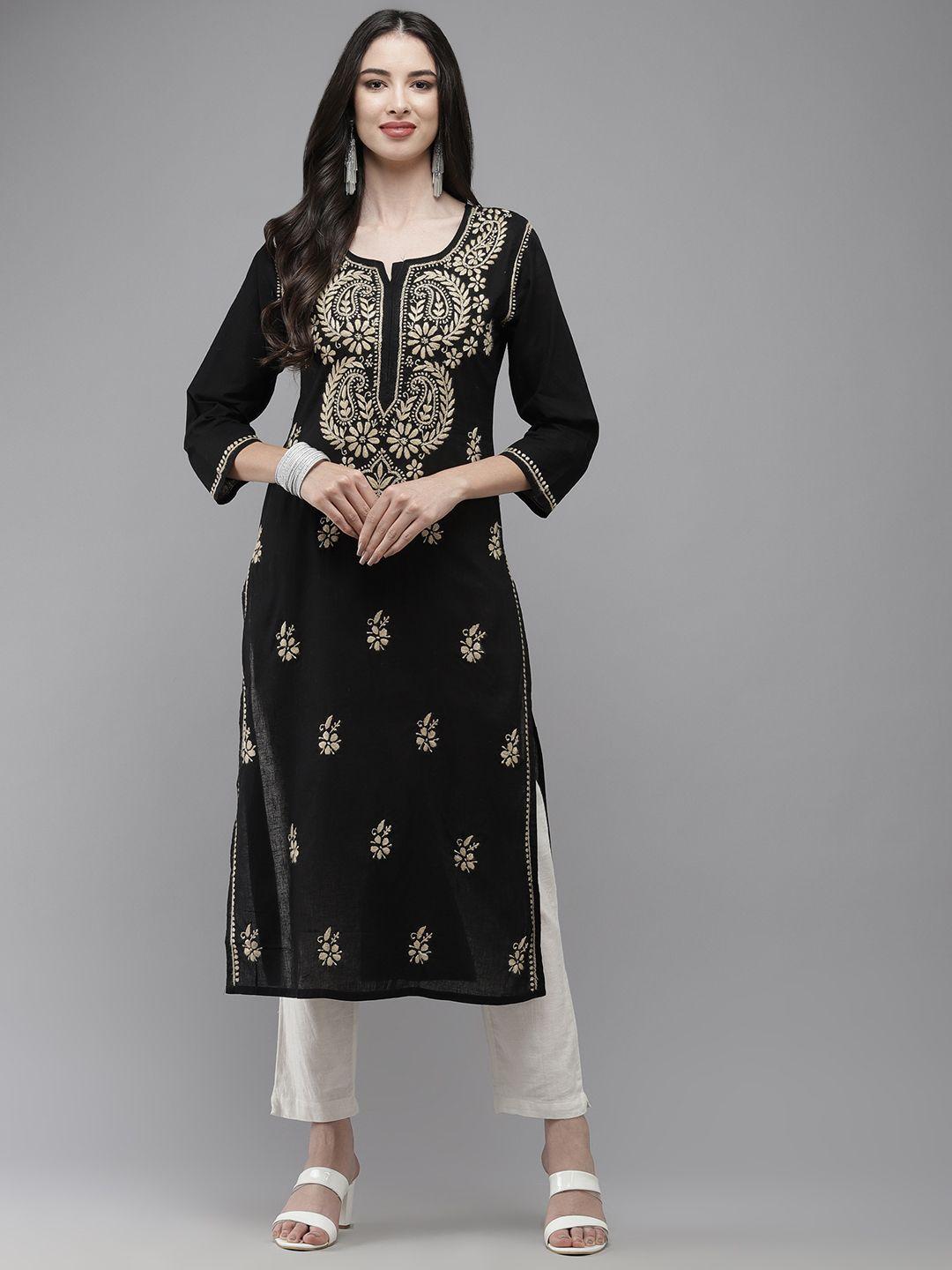 ada-women-black-&-beige-ethnic-motifs-embroidered-thread-work-handloom-handloom-kurta