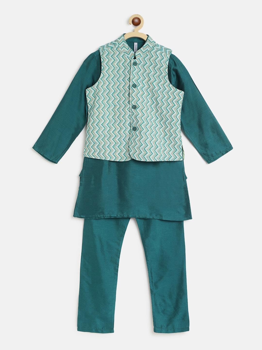 campana-boys-green-regular-kurta-with-pyjamas-&-nehru-jacket
