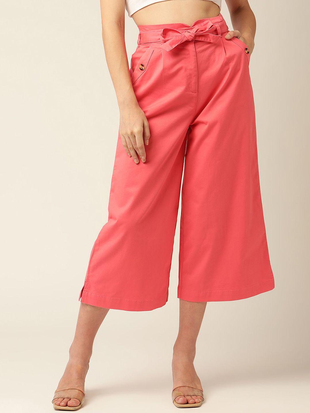elle-women-orange-flared-pleated-cotton-culottes-trousers