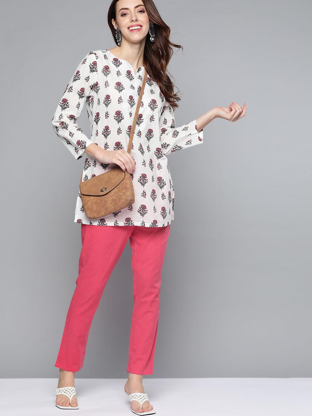 here&now-white-&-pink-ethnic-motifs-printed-pure-cotton-kurti