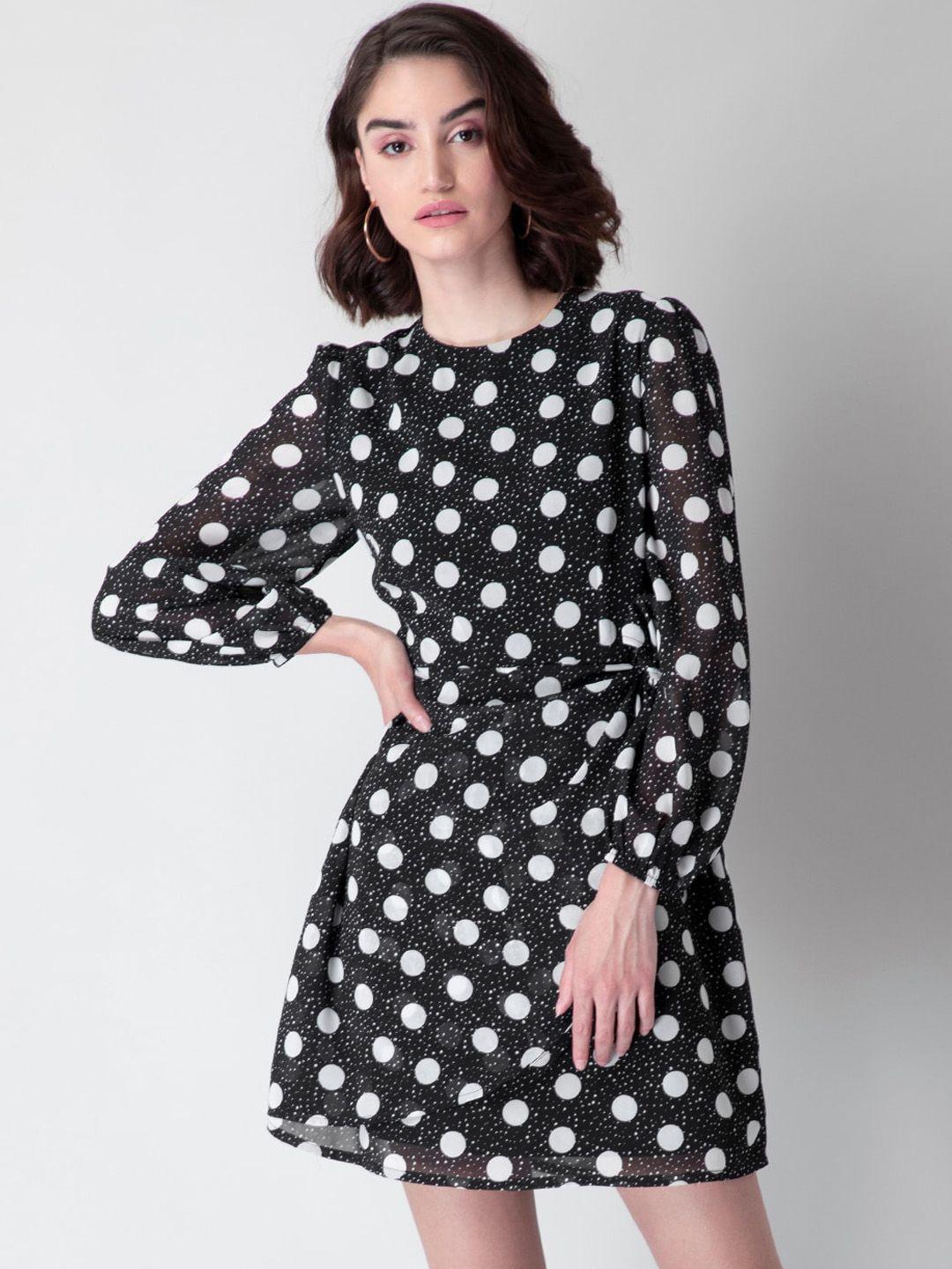 faballey-black-&-white-polka-dot-printed-dress