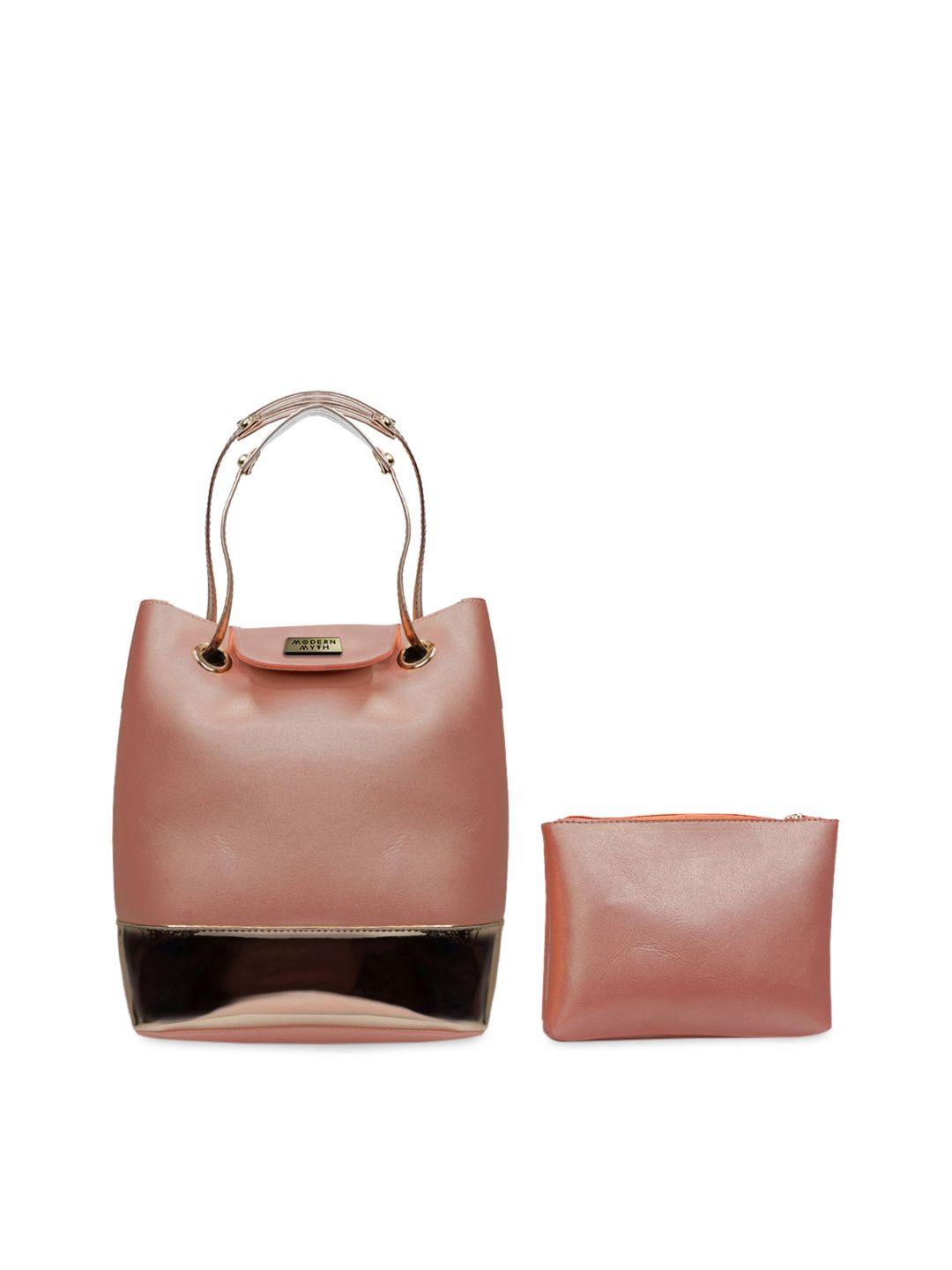 modern-myth-pink-&-rose-gold-toned-bucket-handheld-bag-with-pouch