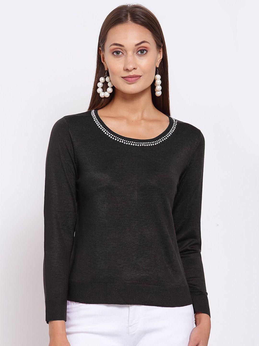 klotthe-women-black-&-white-pullover-with-embellished-detail