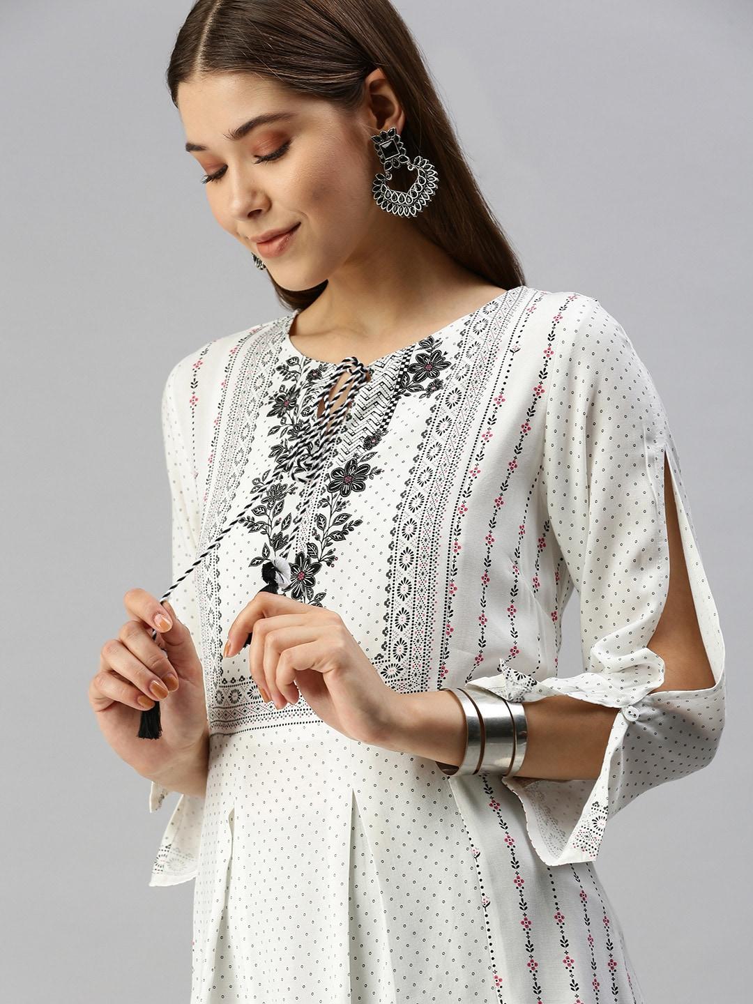 global-desi-women-white-&-black-printed-tunic-with-tie-ups-detail