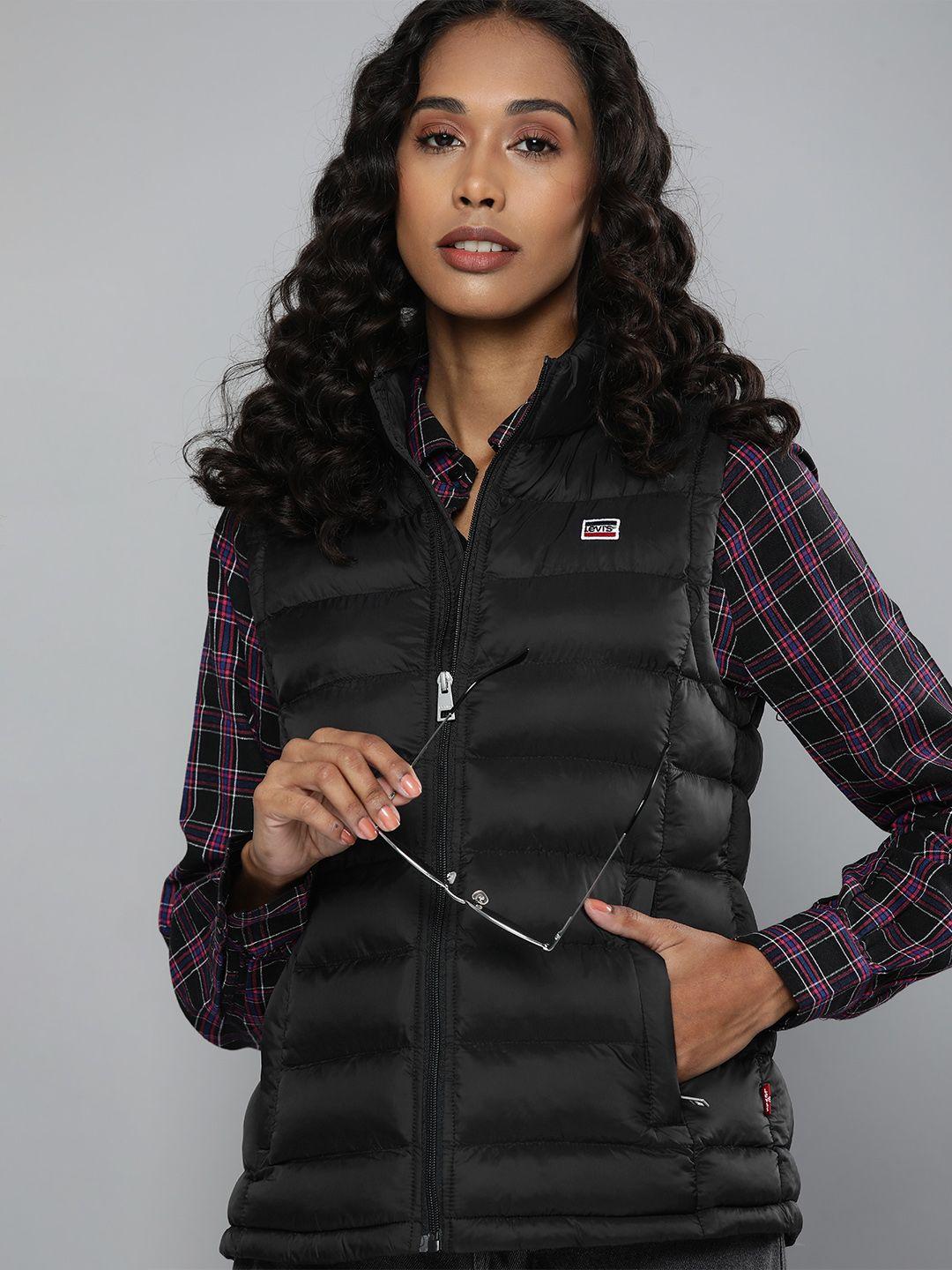 levis-women-black-solid-puffer-jacket