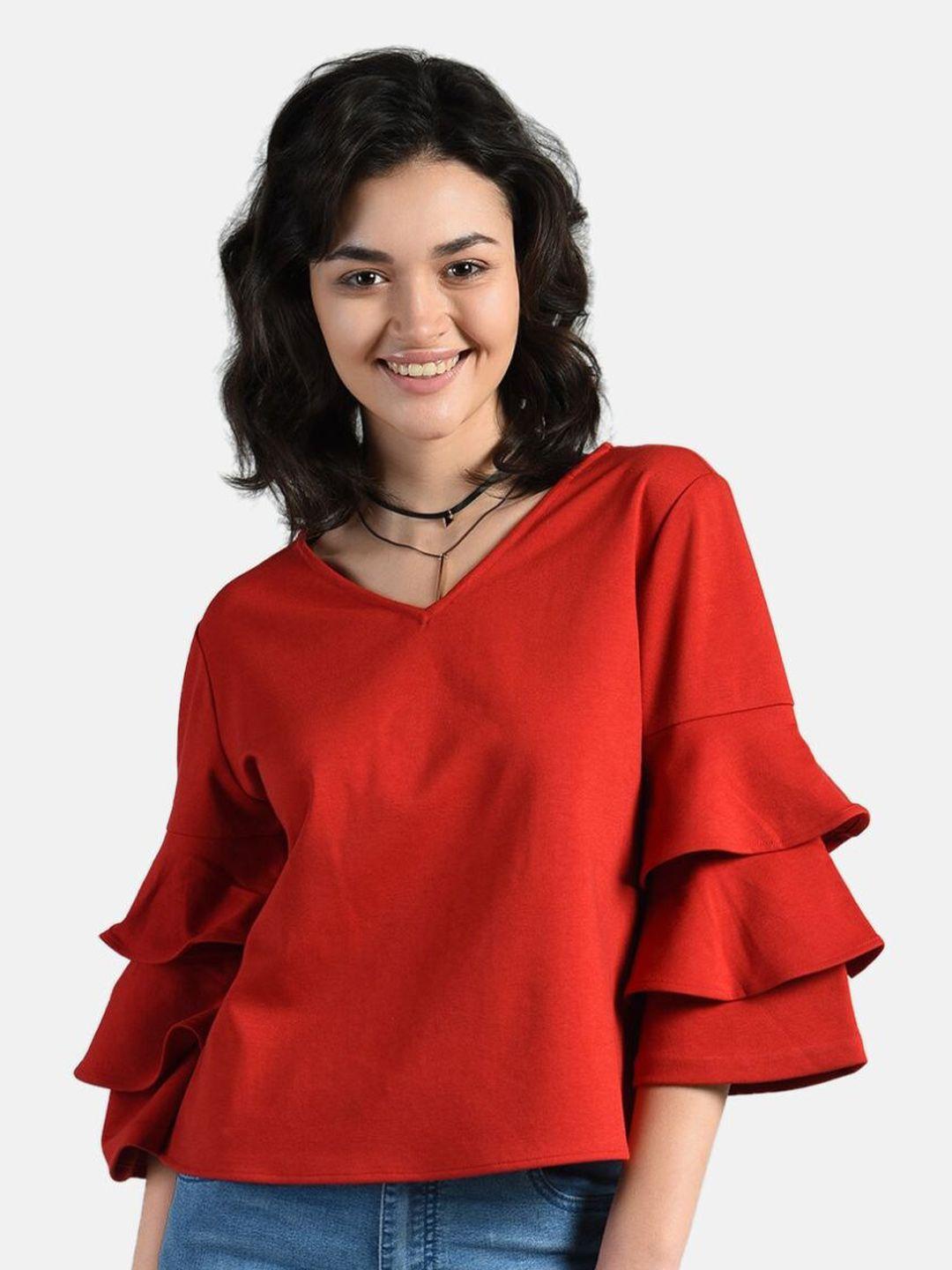 aara-red-regular-top-with-layered-sleeves