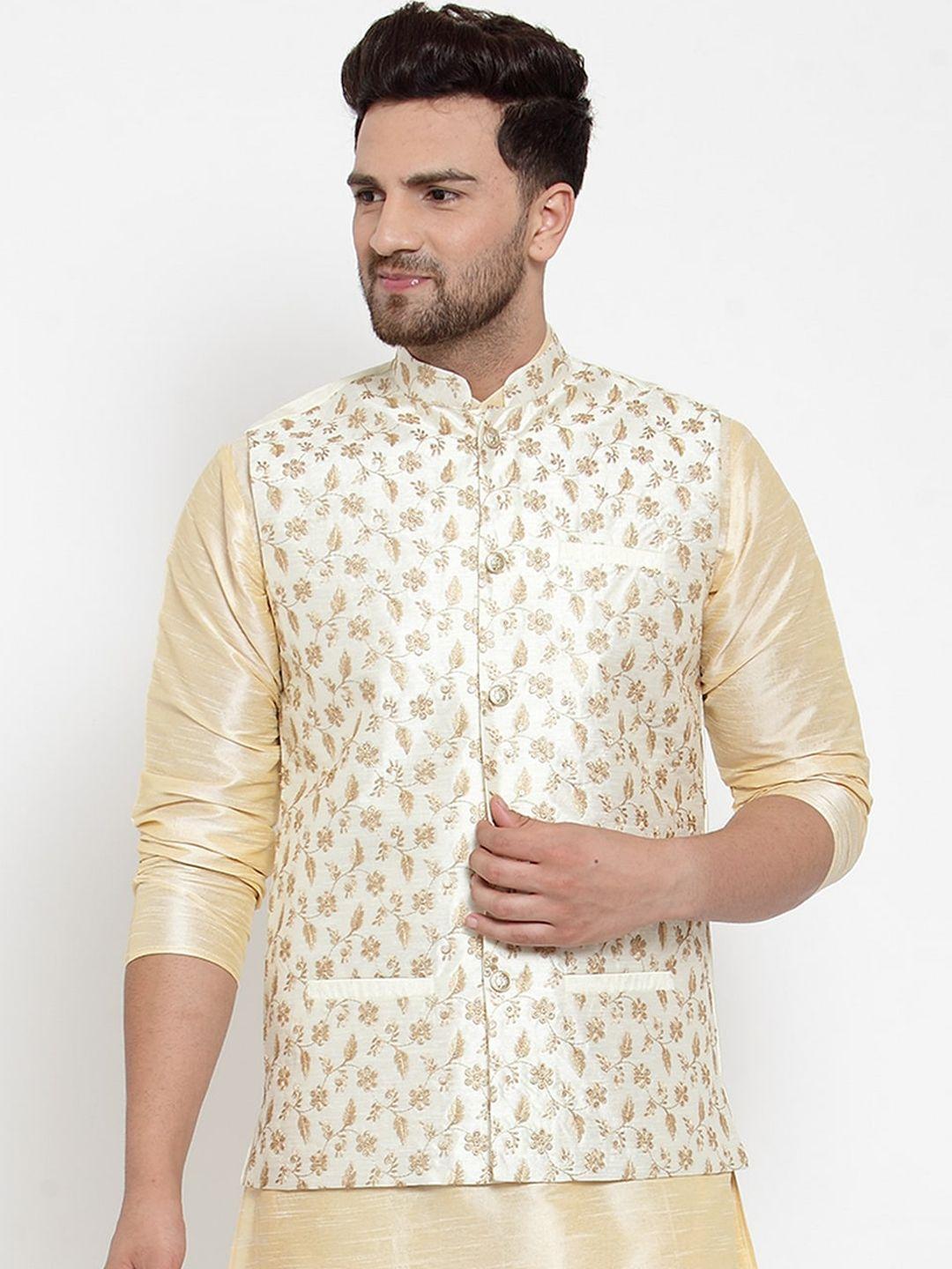 kraft-india-men-cream-coloured-&-gold-coloured-woven-embroidered-
nehru-jacket