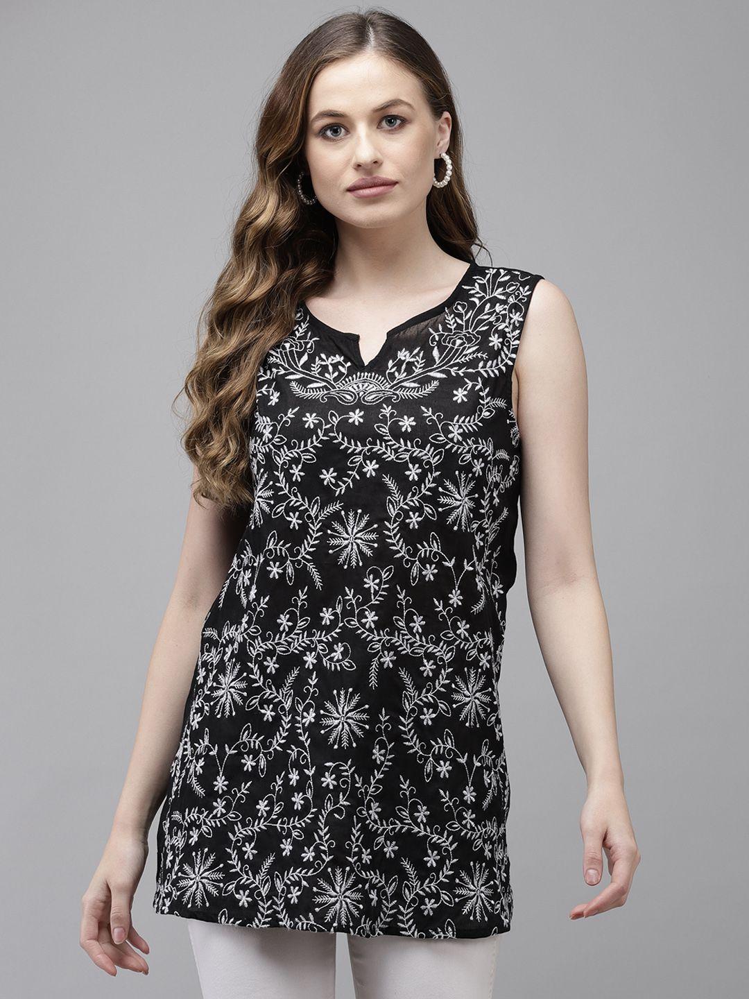 ishin-black-&-white-floral-embroidered-sweetheart-neck-tank-top