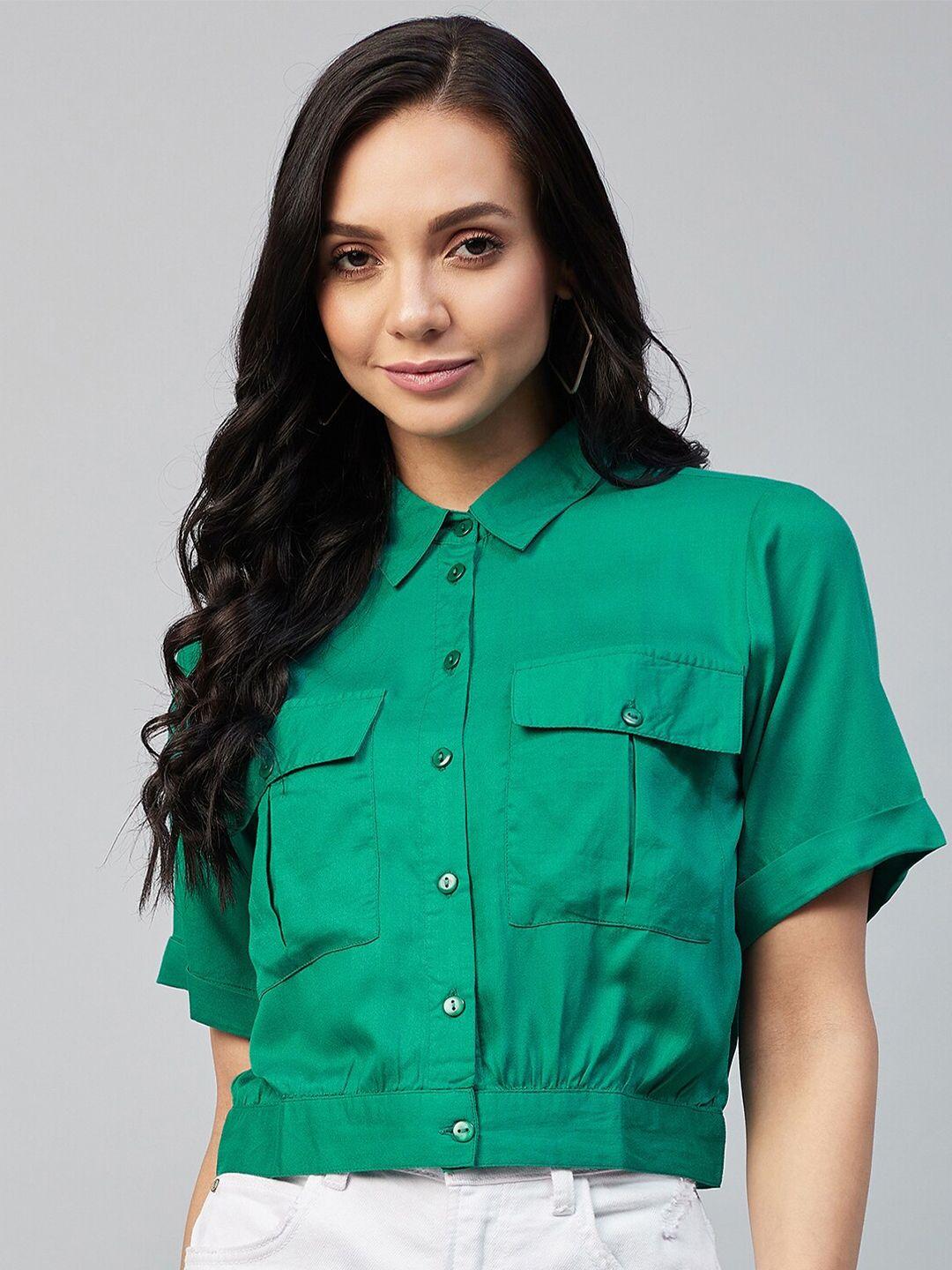 carlton-london-women-green-classic-opaque-casual-shirt