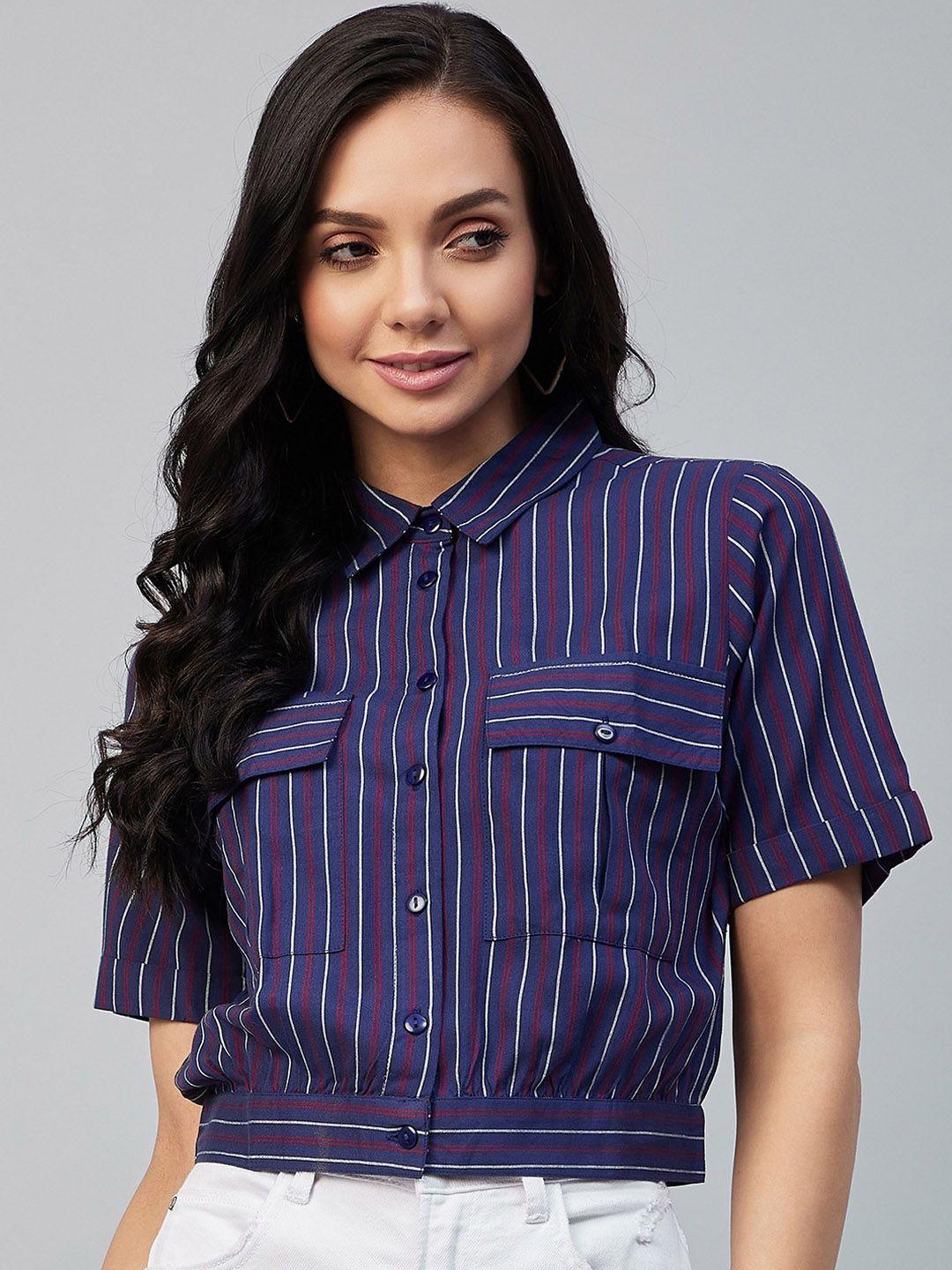 marie-claire-women-blue-classic-opaque-striped-casual-shirt