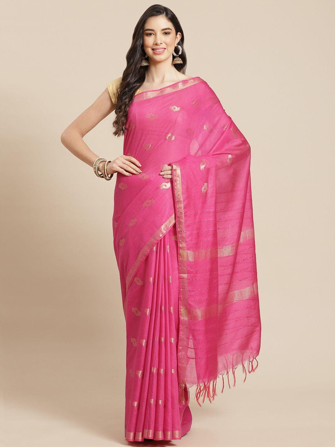 swatika-pink-&-golden-zari-silk-blend-bhagalpuri-handloom-saree-&-unstitched-blouse-piece