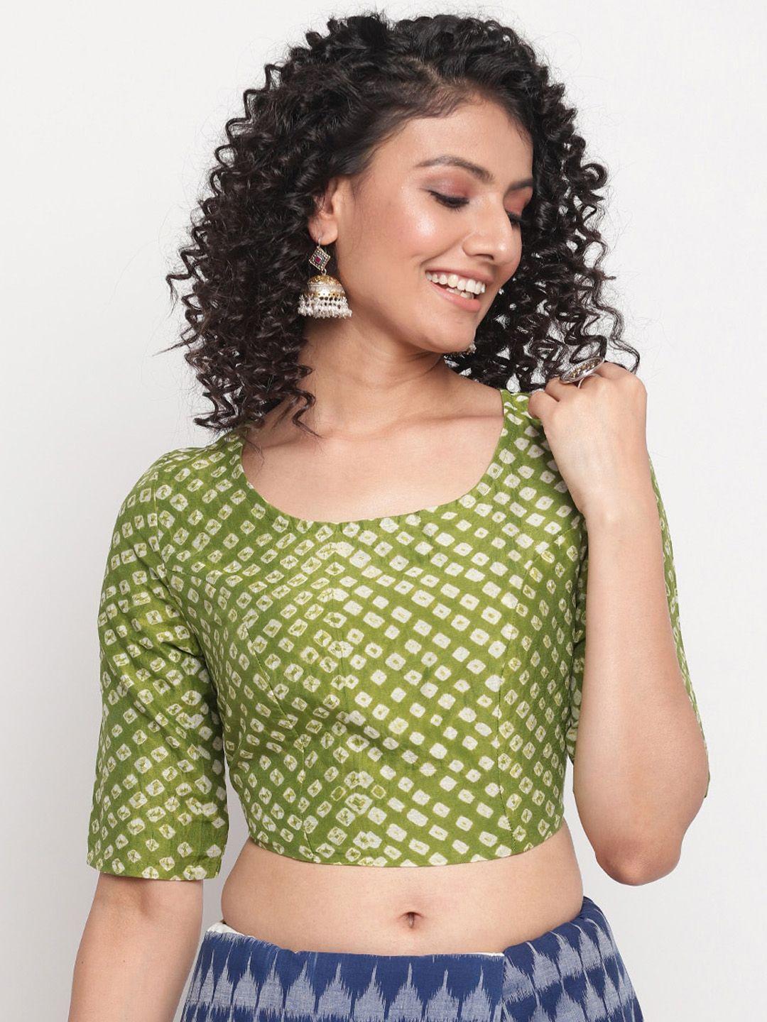 fabindia-green-&-white-bandhani-printed-cotton-saree-blouse