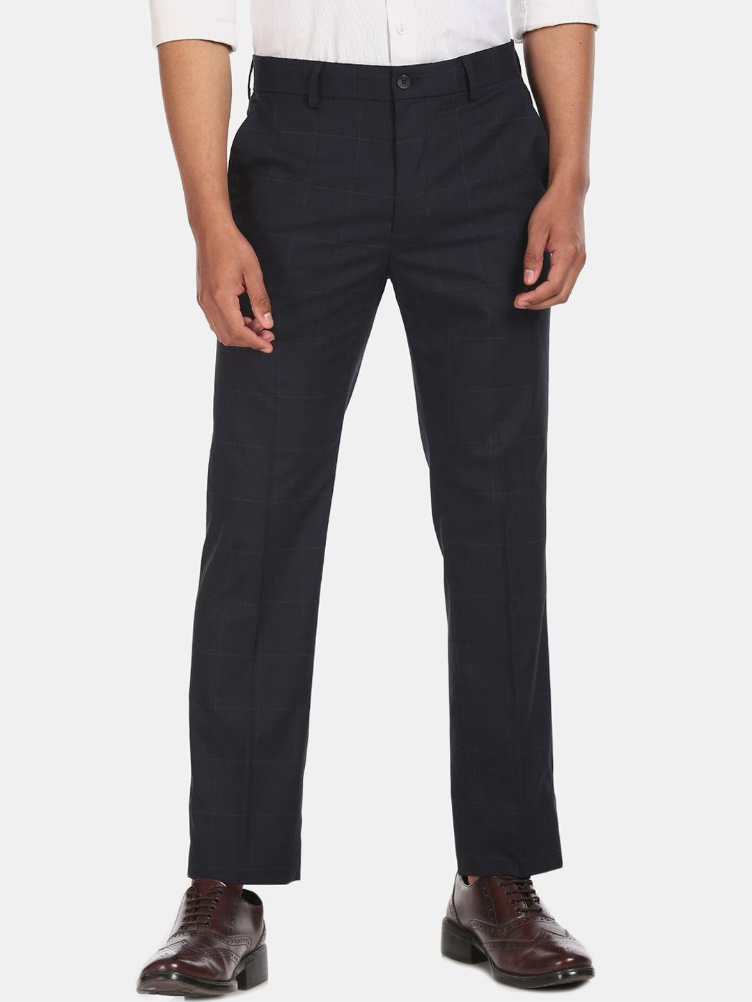 excalibur-men-navy-blue-regular-fit-checked-formal-trousers