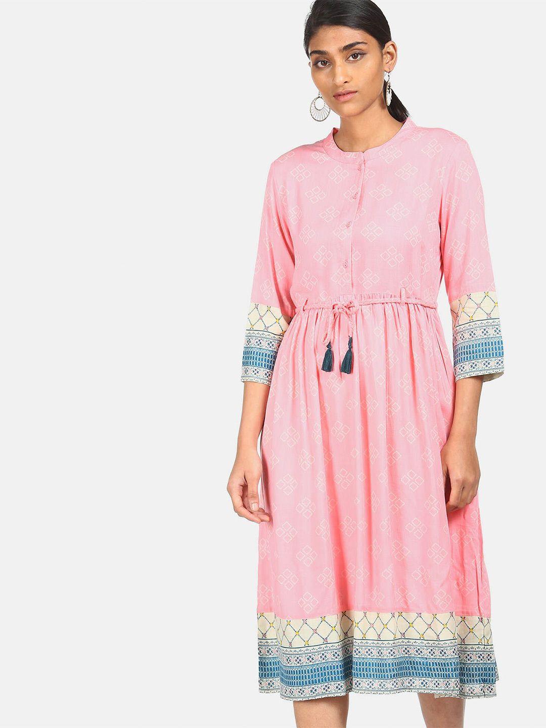 karigari-pink-geometric-printed-a-line-midi-dress