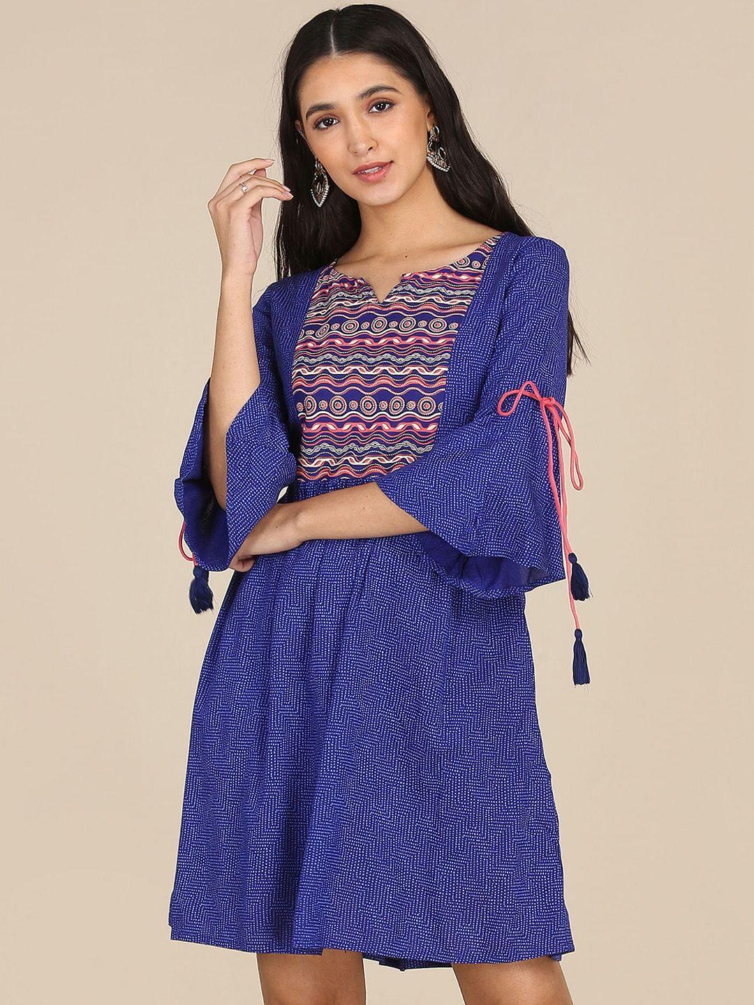karigari-women-blue-ted-flared-a-line-dress