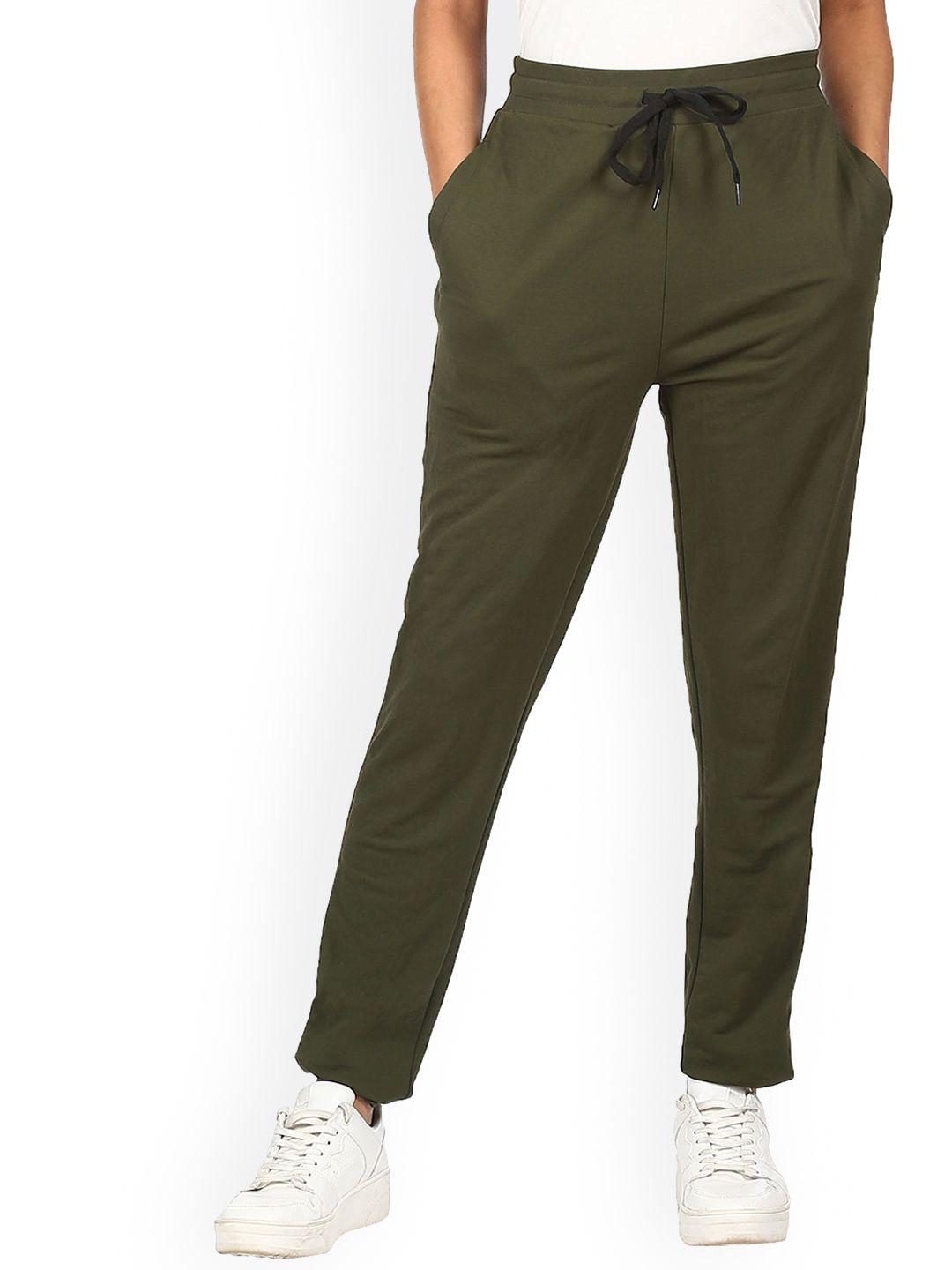 sugr-women-olive-green-solid-track-pants