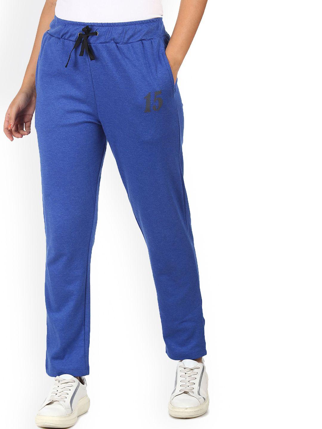sugr-women-blue-solid-cotton-track-pants