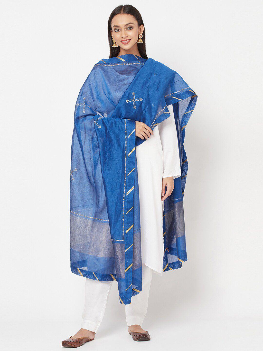 fabindia-blue-&-gold-toned-ethnic-motifs-embroidered-cotton-silk-dupatta