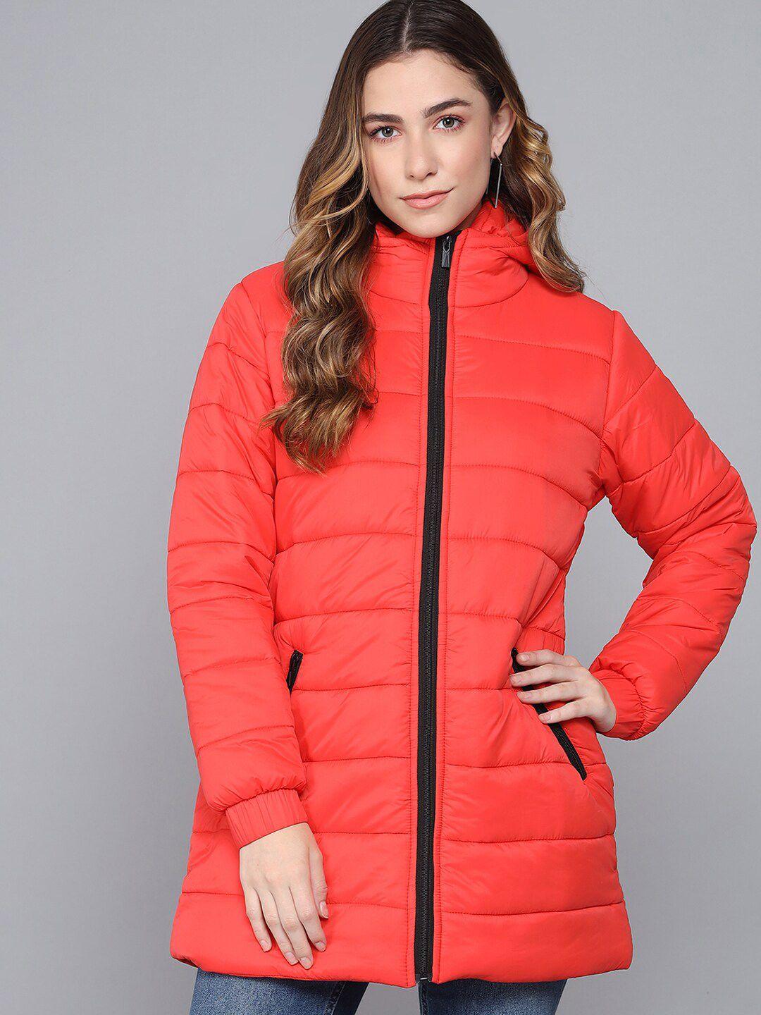 kotty-women-orange-longline-outdoor-puffer-jacket