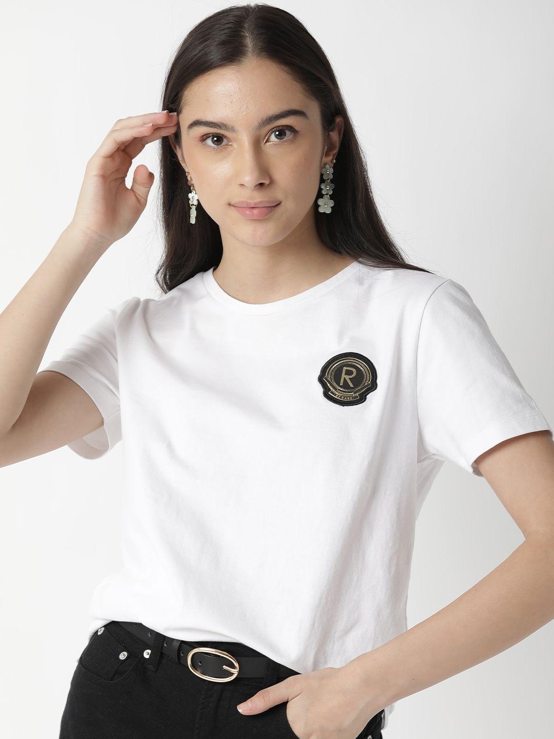 rareism-women-off-white-applique-t-shirt