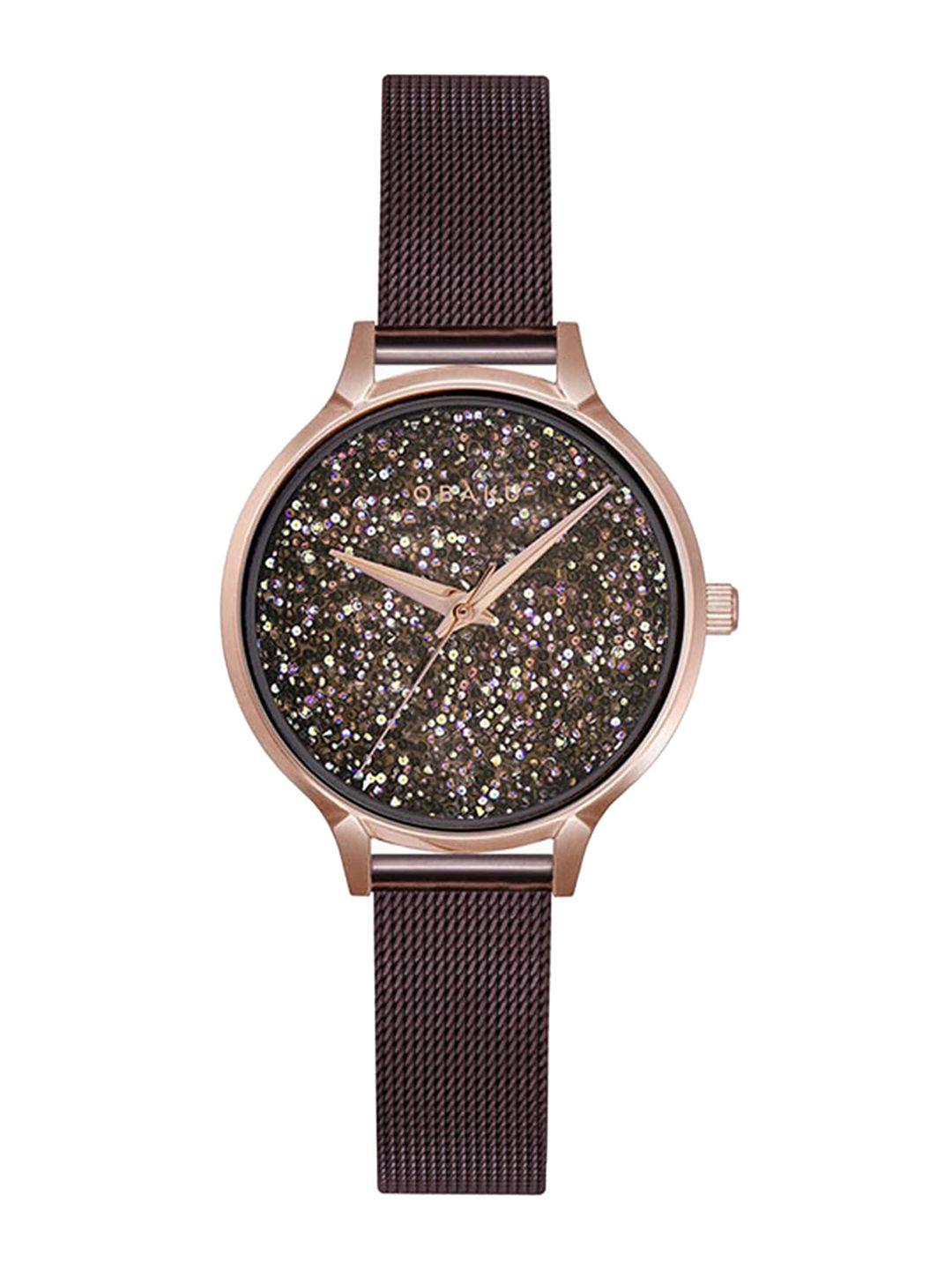 obaku-women-brown-brass-embellished-dial-&-brown-stainless-steel-bracelet-style-straps-analogue-watch