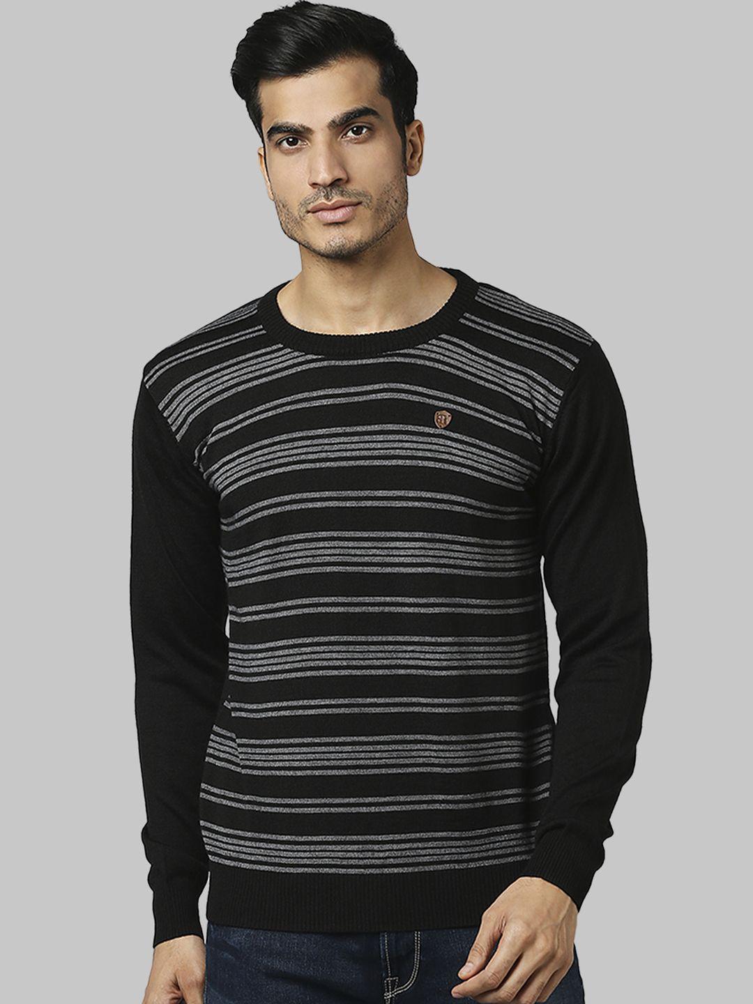 raymond-men-black-&-grey-striped-acrylic-wool-pullover