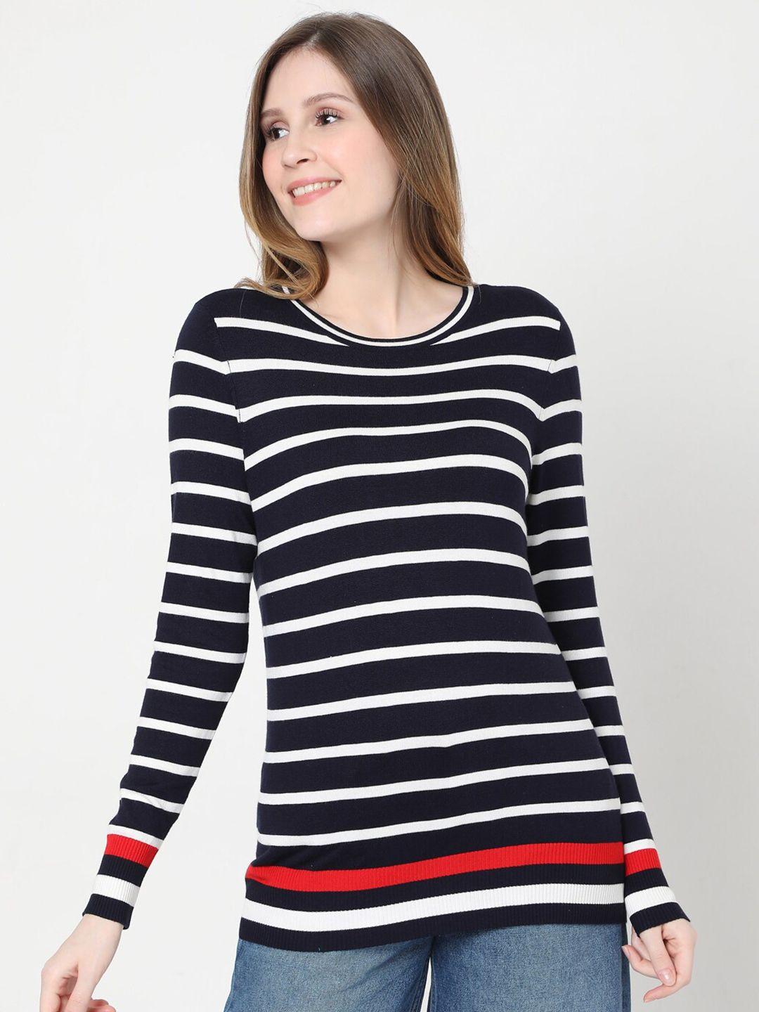 vero-moda-women-navy-blue-&-white-striped-pullover-sweater