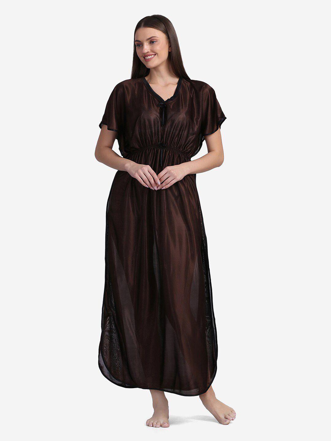 sugathari-women-brown-solid-satin-kaftan-nightdress