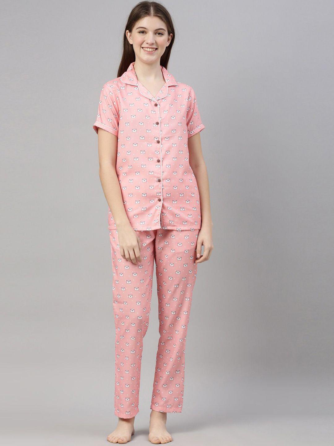 bushirt-women-peach-colour-printed-nightsuit