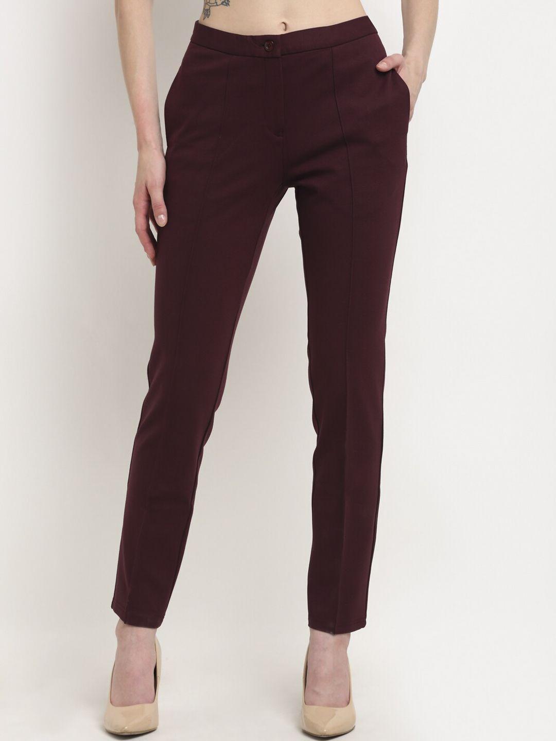 crozo-by-cantabil-women-maroon-slim-fit-cigerette-trousers