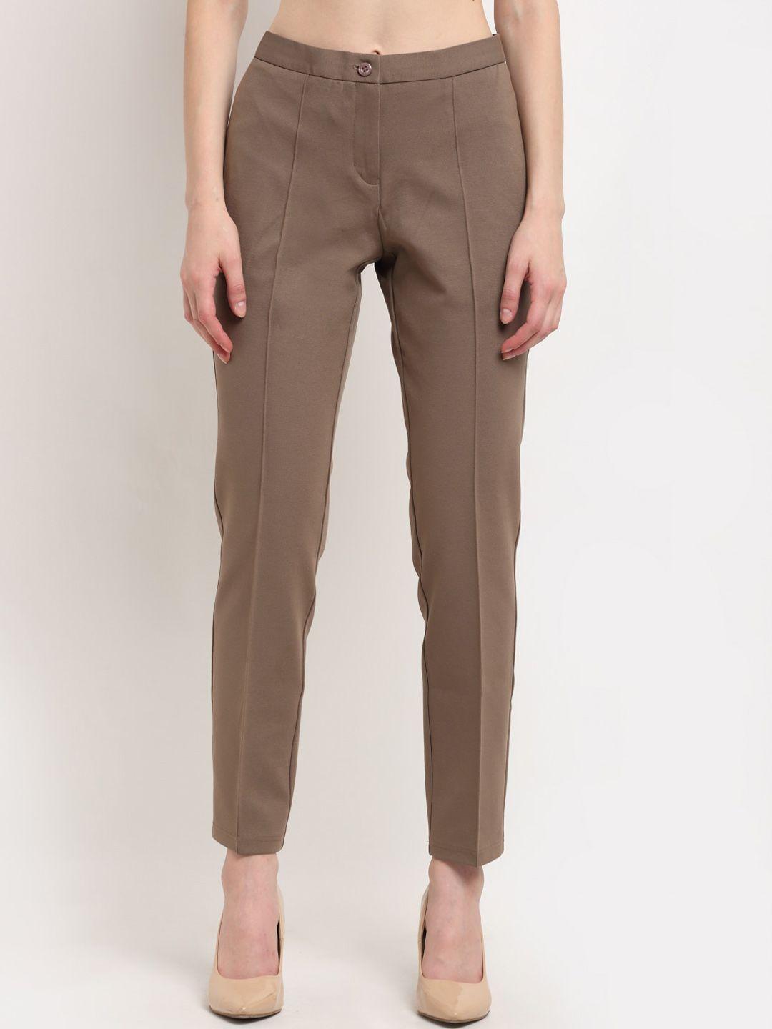 crozo-by-cantabil-women-brown-slim-fit-solid-cigerette-trousers