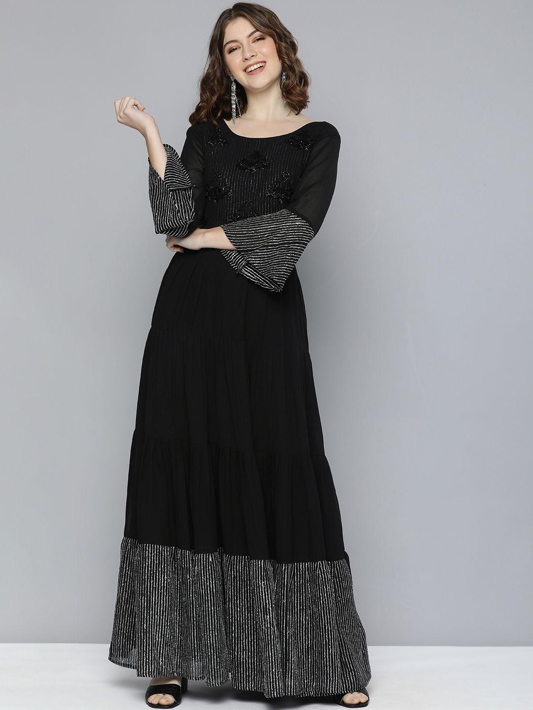 kvsfab-black-embellished-boat-neck-bell-sleeves-georgette-party-fit-&-flare-maxi-dress