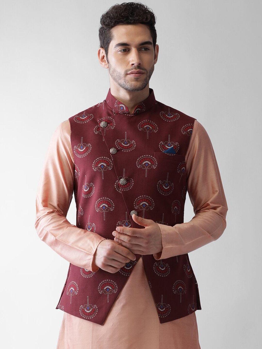 kisah-men-maroon-printed-nehru-jacket
